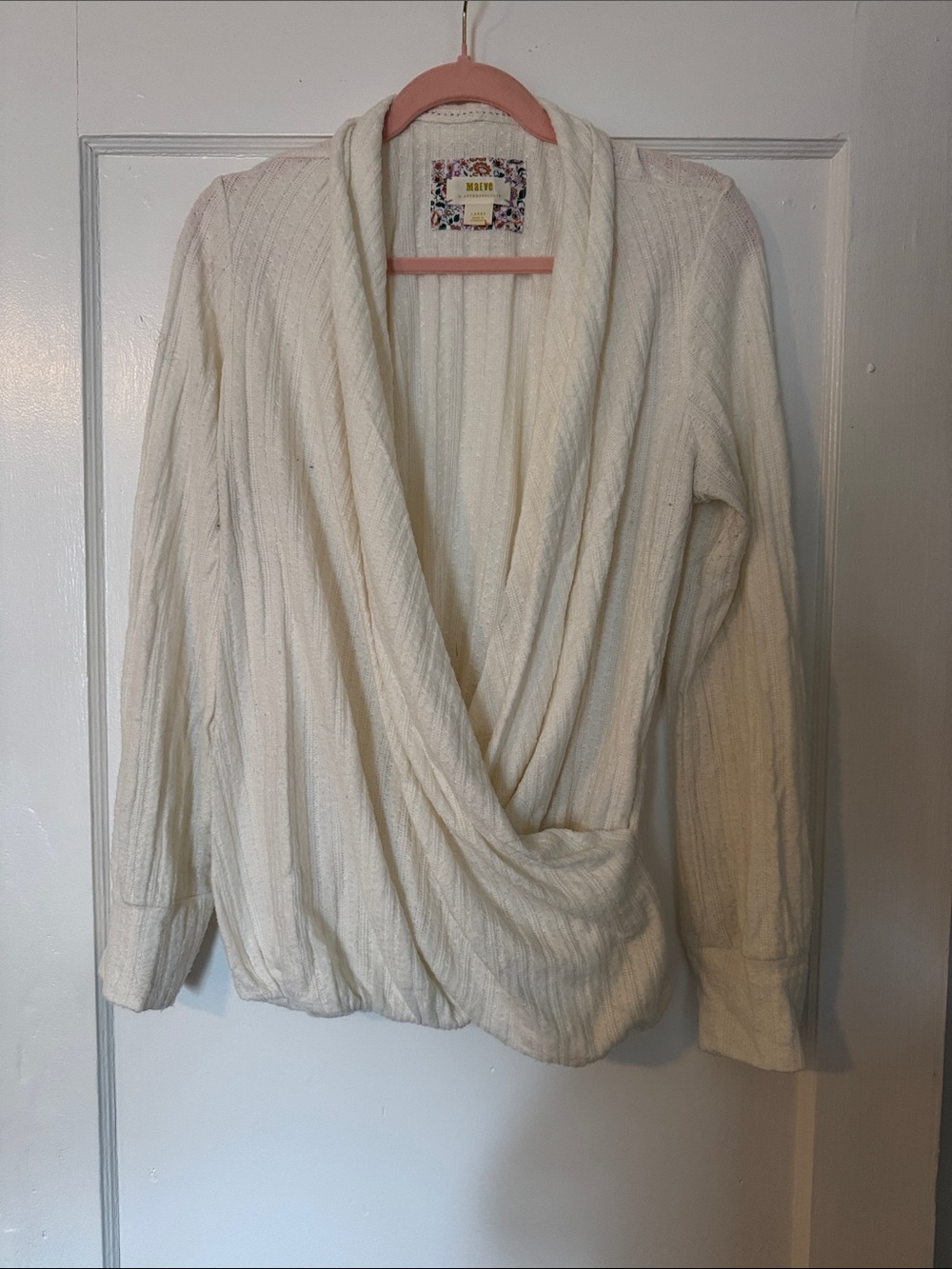 Maeve Cream Cable-Knit Wrap V-Neck Sweater